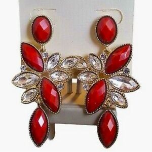 Red and Gold Statement Earrings NWOT, Amrita Singh